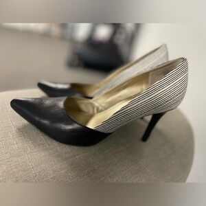 Elegant Black and White Striped Women's Heels